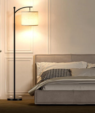 Moderne LED Vloerlamp met Verstelbare Linnen Kap – Staande Lamp met 3 Kleurtemperaturen en Voetschakelaar voor Woonkamer en Slaapkamer