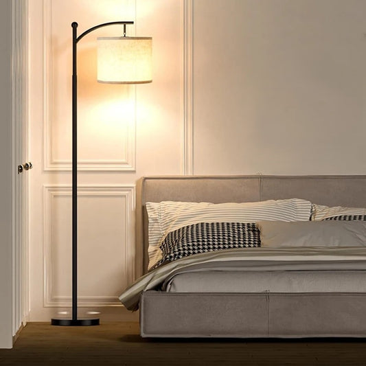 Moderne LED Vloerlamp met Verstelbare Linnen Kap – Staande Lamp met 3 Kleurtemperaturen en Voetschakelaar voor Woonkamer en Slaapkamer