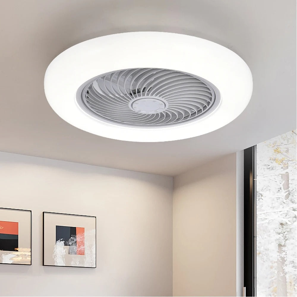 Slimme Plafondventilator met LED-Verlichting – 52 cm Ventilatorlamp met Onzichtbare Bladen, Afstandsbediening en Stille Werking voor Slaapkamer en Woonkamer