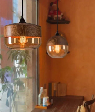 Nordic LED Hanglamp – Moderne Glas & Houten Plafondlamp voor Woonkamer, Slaapkamer & Eetkamer