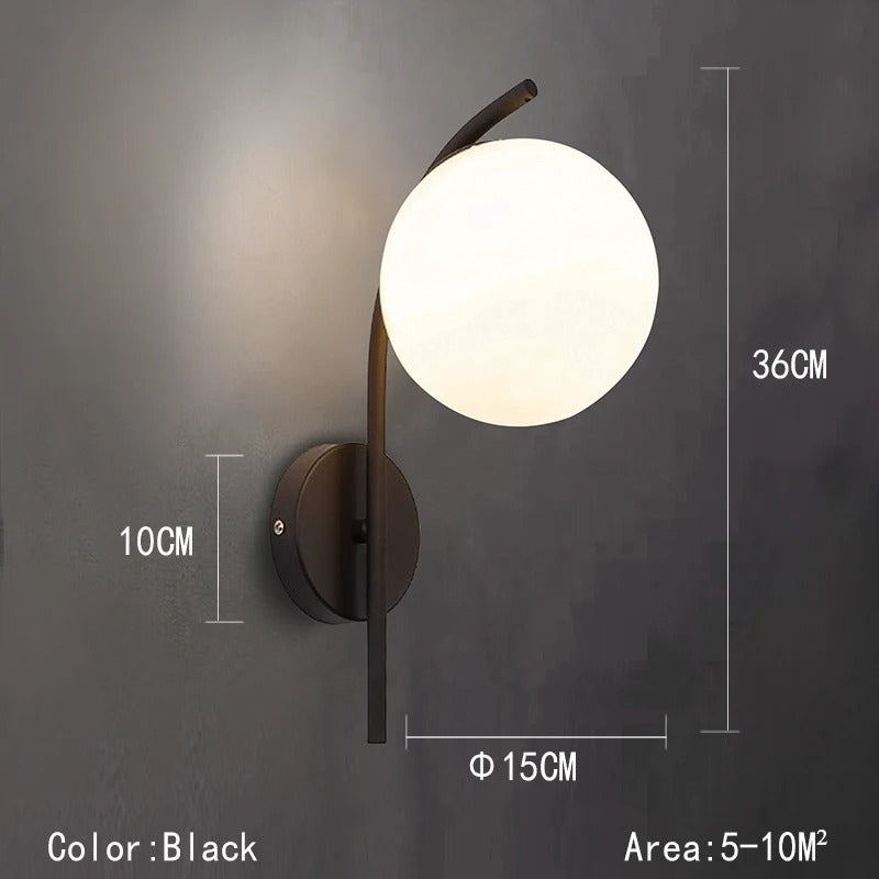 LED Glazen Bol Wandlamp – Metalen Design Wandverlichting in Goud of Zwart – Moderne Sfeerlamp voor Woonkamer en Slaapkamer