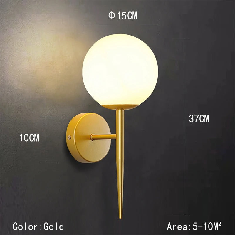 LED Glazen Bol Wandlamp – Metalen Design Wandverlichting in Goud of Zwart – Moderne Sfeerlamp voor Woonkamer en Slaapkamer