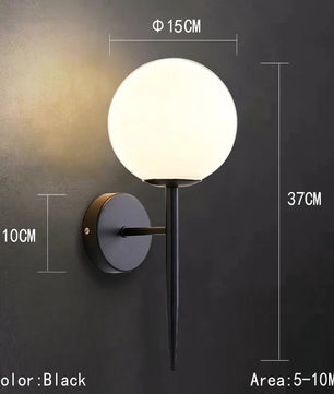 LED Glazen Bol Wandlamp – Metalen Design Wandverlichting in Goud of Zwart – Moderne Sfeerlamp voor Woonkamer en Slaapkamer