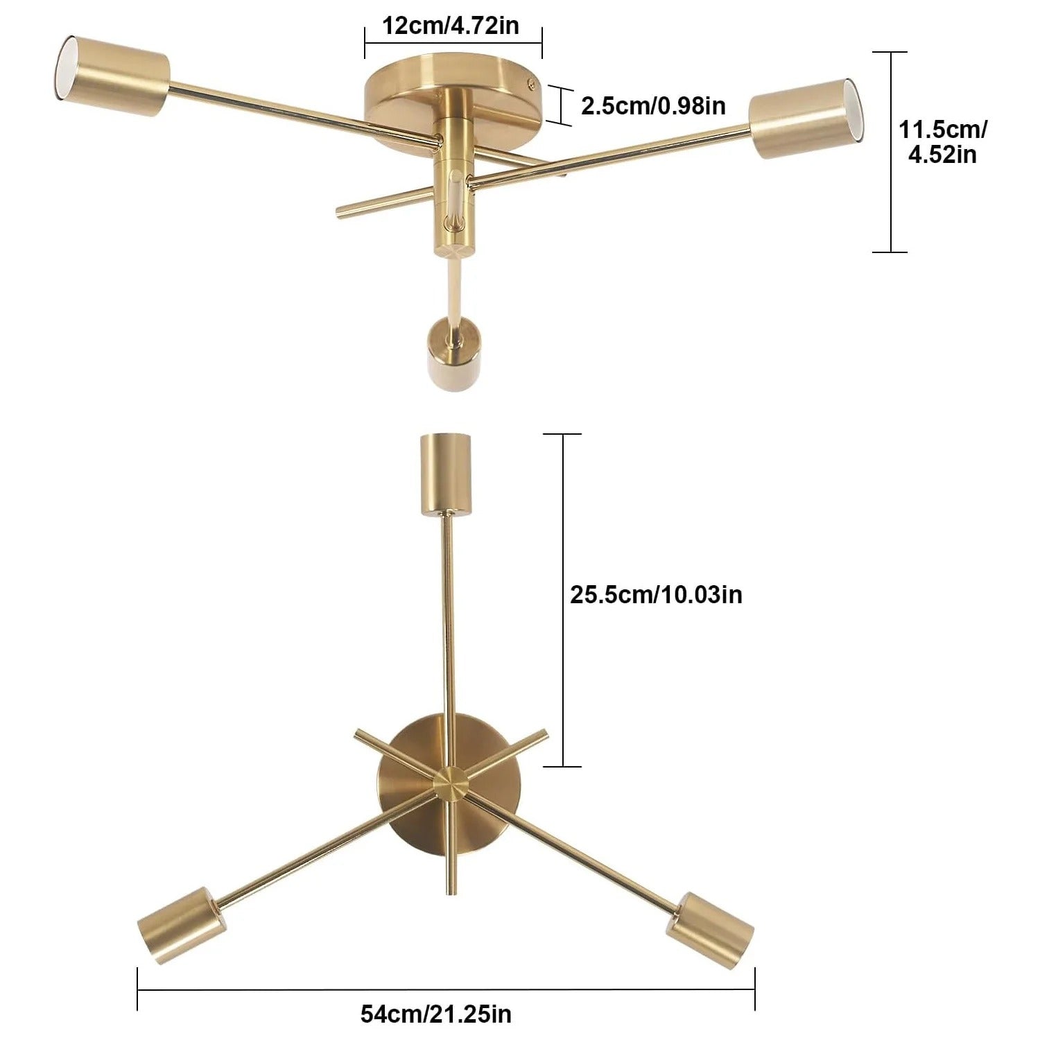 Gouden Plafondlamp met 3 E27 Fittingen – Retro Industriële Plafondverlichting van Smeedijzer voor Woonkamer, Slaapkamer en Gang