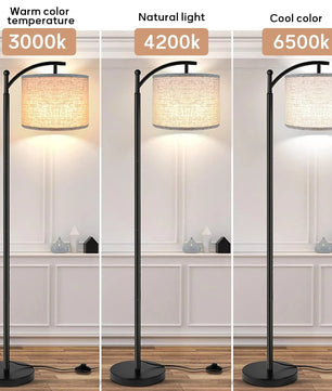 Moderne LED Vloerlamp met Verstelbare Linnen Kap – Staande Lamp met 3 Kleurtemperaturen en Voetschakelaar voor Woonkamer en Slaapkamer
