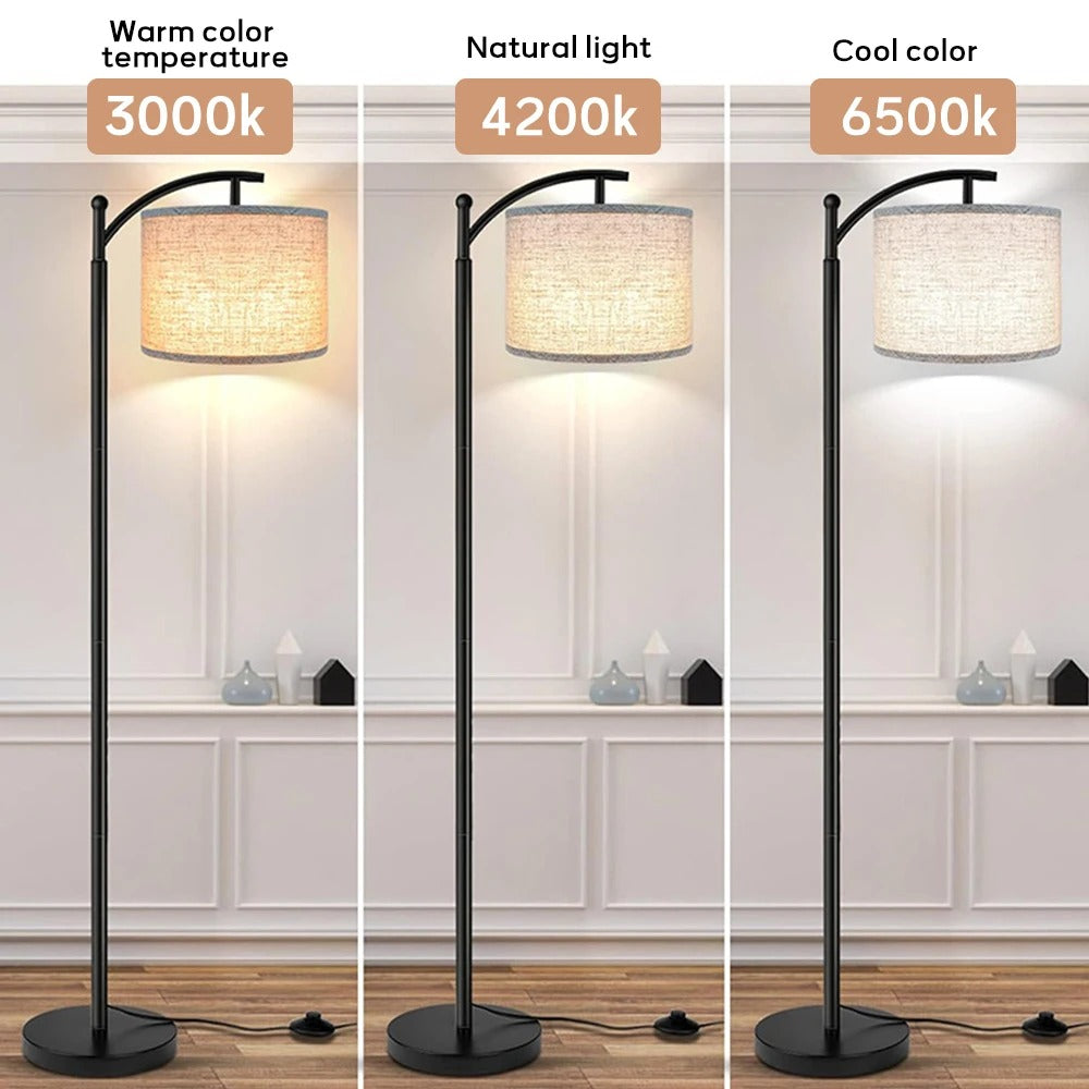 Moderne LED Vloerlamp met Verstelbare Linnen Kap – Staande Lamp met 3 Kleurtemperaturen en Voetschakelaar voor Woonkamer en Slaapkamer