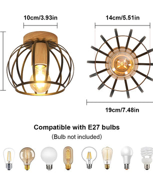 Gouden Plafondlamp – Metalen Semi-Inbouw Mand Kooi Lamp met E27 Fitting voor Hal en Woonkamer