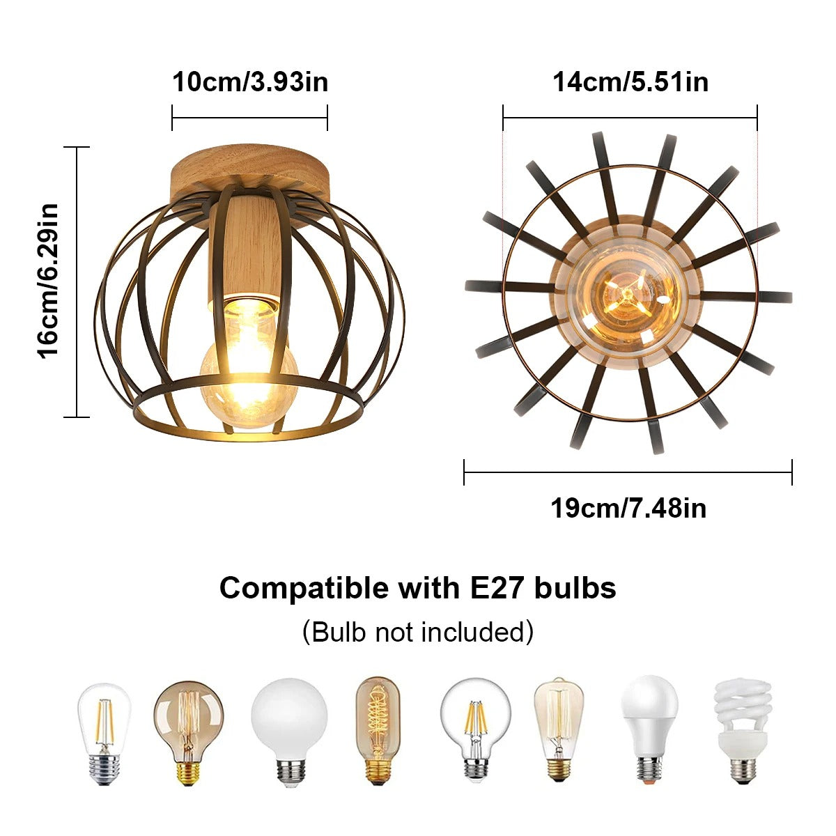Gouden Plafondlamp – Metalen Semi-Inbouw Mand Kooi Lamp met E27 Fitting voor Hal en Woonkamer
