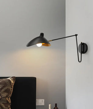 Industriële Wandlamp met Lange Arm – Verstelbare Scharnierarm en Matte Metalen Kap – E14 Leeslamp voor Slaapkamer, Woonkamer & Hotel