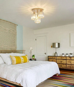 Moderne Gouden Plafondlamp – 3-Lichts Semi-Inbouw met Kristalglas voor Keuken en Woonkamer
