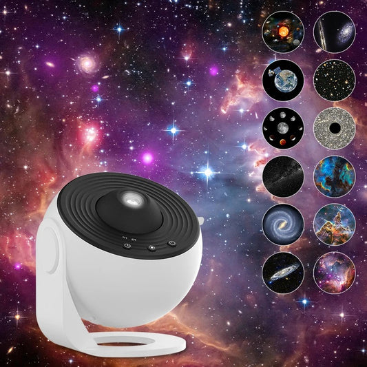 Galaxy Projector 12-in-1 – HD Sterrenhemel Nachtlamp met 360° Rotatie, Verwisselbare Filmschijven & Timer