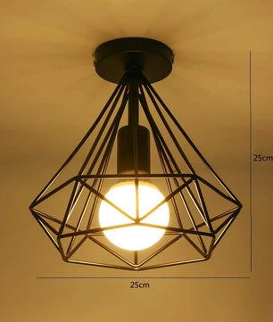 Industriële Vintage Plafondlamp – Zwarte Metalen Semi-Inbouwlamp met E27 Fitting