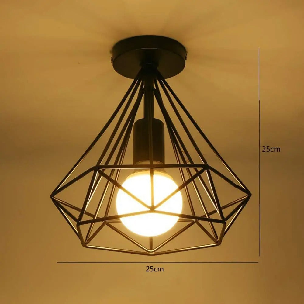 Industriële Vintage Plafondlamp – Zwarte Metalen Semi-Inbouwlamp met E27 Fitting