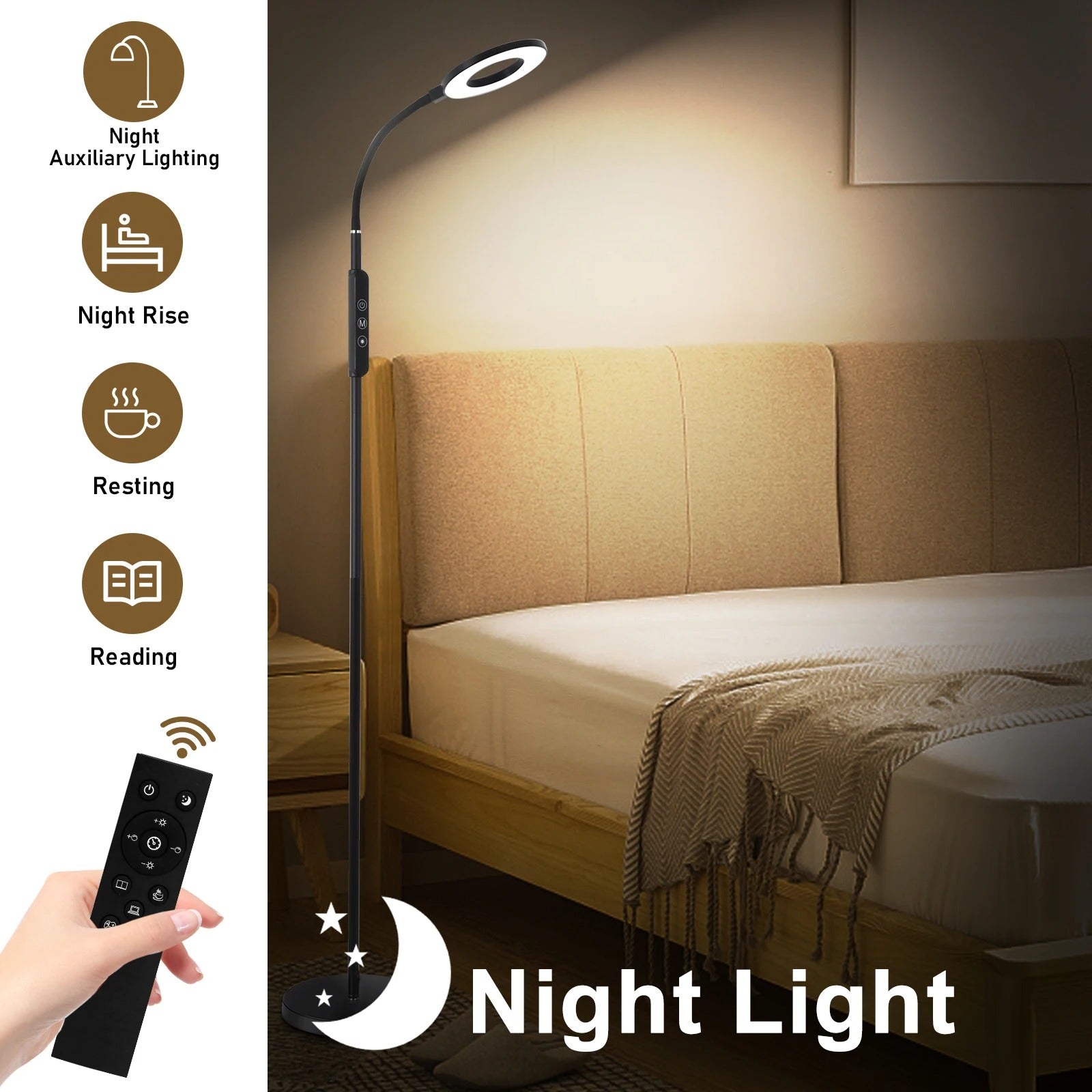 Multifunctionele Dimbare LED Vloerlamp – 360° Verstelbaar – 1800K-6000K – Nachtlamp, Timer & Geheugenfunctie
