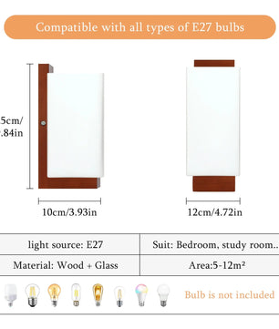 Vintage Houten Wandlamp – Glazen Lampenkap met E27 Fitting – Sfeervolle Wandverlichting voor Gang, Slaapkamer & Eetkamer