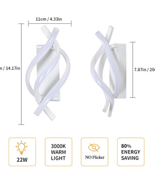 Moderne LED Wandlamp 22W – Witte Aluminium Wandkandelaar met Spiraal Design – Warm Wit 3000K voor Interieur