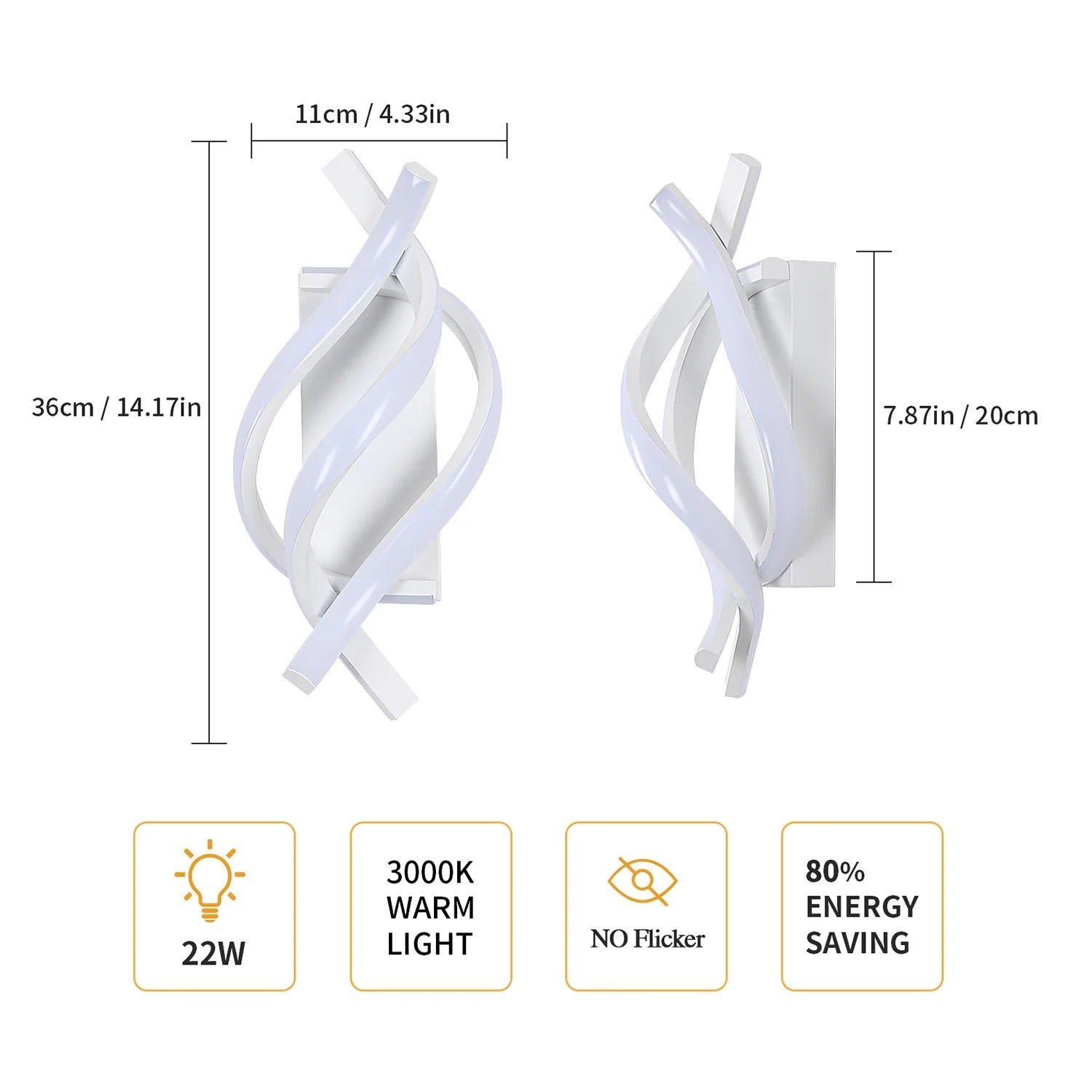 Moderne LED Wandlamp 22W – Witte Aluminium Wandkandelaar met Spiraal Design – Warm Wit 3000K voor Interieur