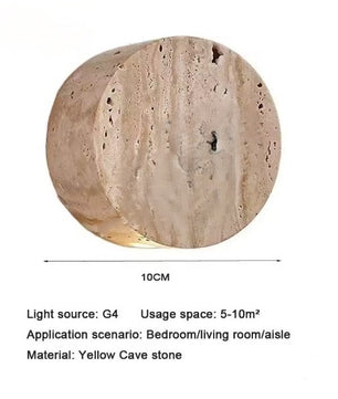 Wabi-Sabi Travertijn LED Wandlamp – Natuursteen Sfeerverlichting voor Slaapkamer en Gang