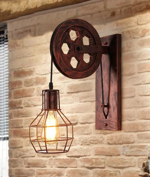 Vintage Industriële Wandlamp – Retro Katrol Wandverlichting van Metaal – LED Wandlamp voor Woonkamer en Slaapkamer