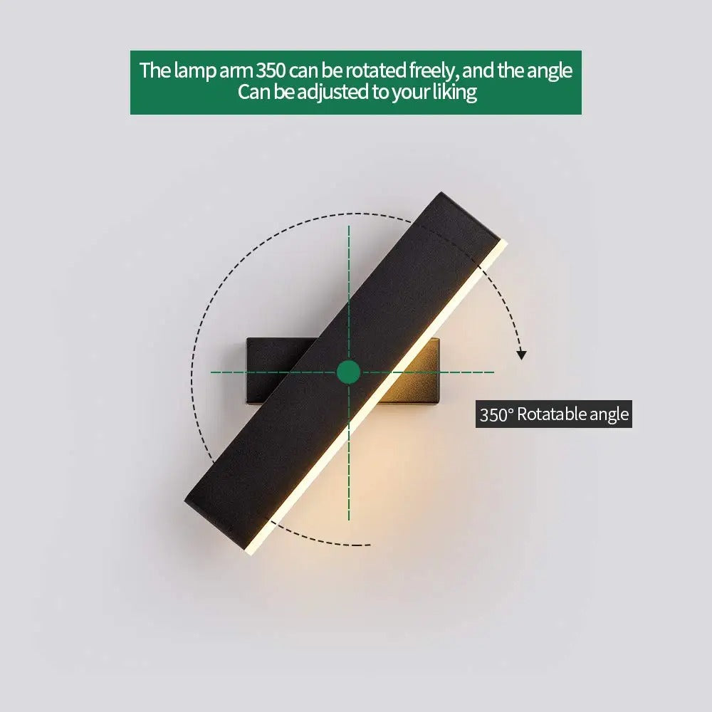 LED Wandlamp Zwart – 360° Draaibare Wandlamp van Metaal en Acryl – 7W Warm Licht 3500K voor Slaapkamer, Woonkamer & Trap