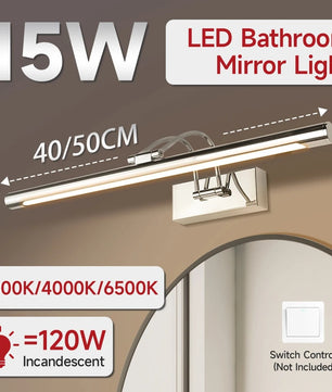 LED Wandlamp met Afstandsbediening – Dimbare Spiegelverlichting met 3 Lichtkleuren – Moderne Wandlamp voor Badkamer, Woonkamer en Slaapkamer