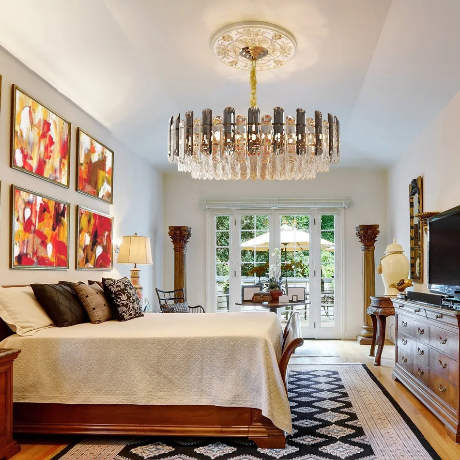 Ronde Kristallen Kroonluchter 80 cm – Luxe Plafondlamp met 15× E14 Fittingen voor Grote Ruimtes