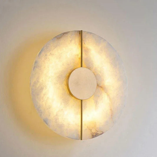 Moderne Marmeren LED Wandlamp – Ronde Albast Wandverlichting met Goud of Koper voor Woonkamer en Slaapkamer