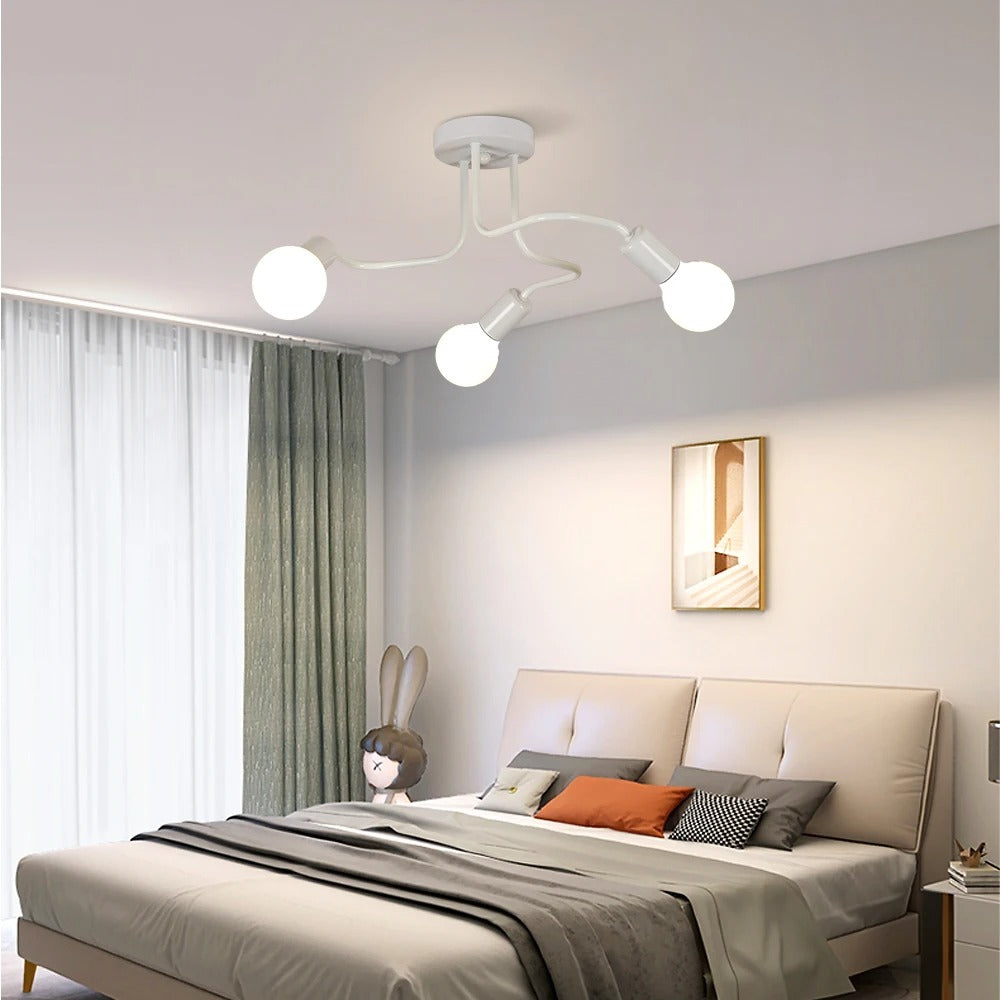 Industriële Plafondlamp Wit – Retro Metalen Kroonluchter met 3× E27 Fittingen voor Woonkamer en Eetkamer