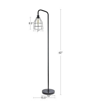 Industriële Vloerlamp Zwart Metaal – Staande Lamp met Druppelvormige Kooikap – E27 Industriële Sfeerverlichting voor Woonkamer en Slaapkamer