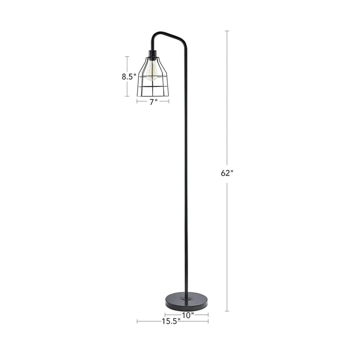 Industriële Vloerlamp Zwart Metaal – Staande Lamp met Druppelvormige Kooikap – E27 Industriële Sfeerverlichting voor Woonkamer en Slaapkamer