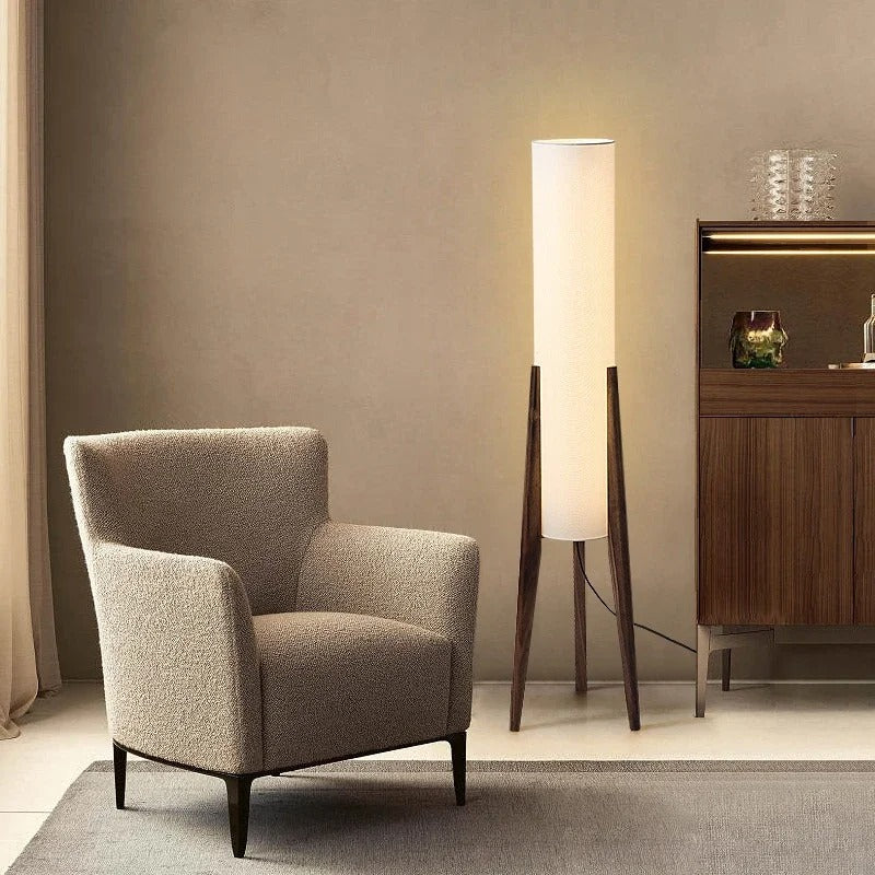 Japanse Wabi-sabi Vloerlamp van Massief Hout – Retro Staande Lamp met Stoffen Kap – Sfeervolle Hoeklamp voor Woonkamer en Slaapkamer