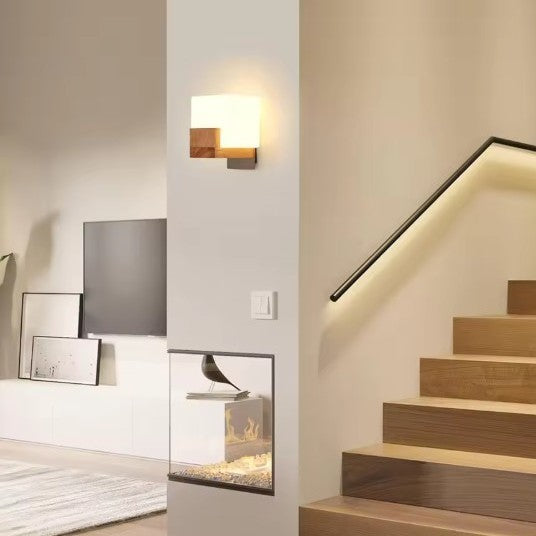 Houten Wandlamp – Moderne Vierkante Wandverlichting – G9 LED Dimbaar – Warm tot Koel Wit 3000K 4500K 6500K – Binnenlamp voor Hal en Woonkamer