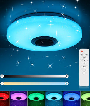 Moderne LED Plafondlamp met Bluetooth Speaker – Ø50 cm – 60W RGB en Dimbaar met Afstandsbediening en App – Sterrenhemel Effect voor Woonkamer en Slaapkamer