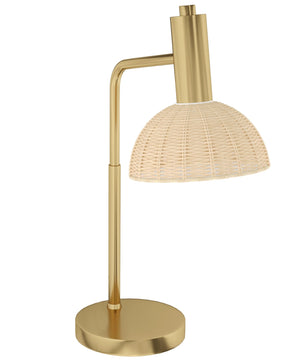 Tafellamp met Rotan Kap – Sfeervolle Nachtlamp met E14 Fitting, Warm LED Licht en Bronzen Frame
