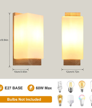 Moderne Houten Wandlamp – Minimalistisch Design met Glazen Kap – E27 Binnenverlichting