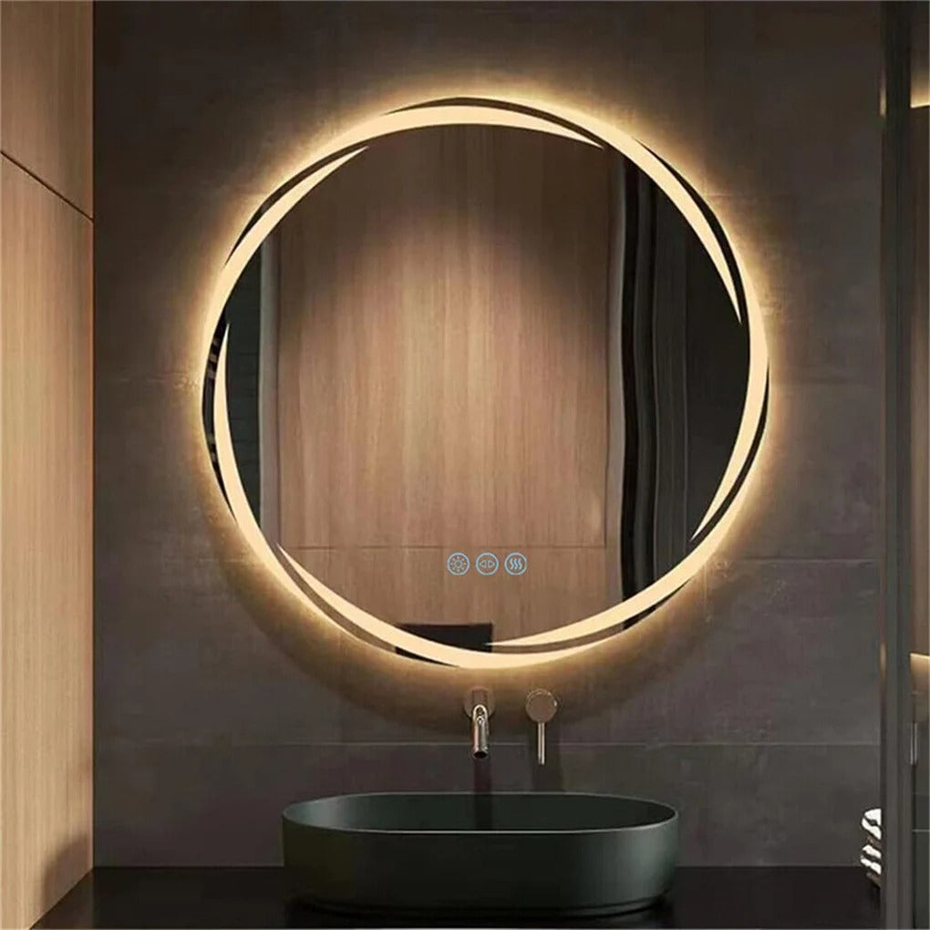 Ronde LED Badkamerspiegel met Anticondens en Backlight – Touchbediening, Geheugenfunctie & 3 Lichtkleuren – Moderne Wandspiegel voor Badkamer