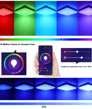 Smart LED RGB Plafondlamp – 24W Dimbaar 2700K–6500K – WiFi en Alexa Compatibel – Vierkant 28×28 cm voor Woonkamer, Slaapkamer en Kantoor