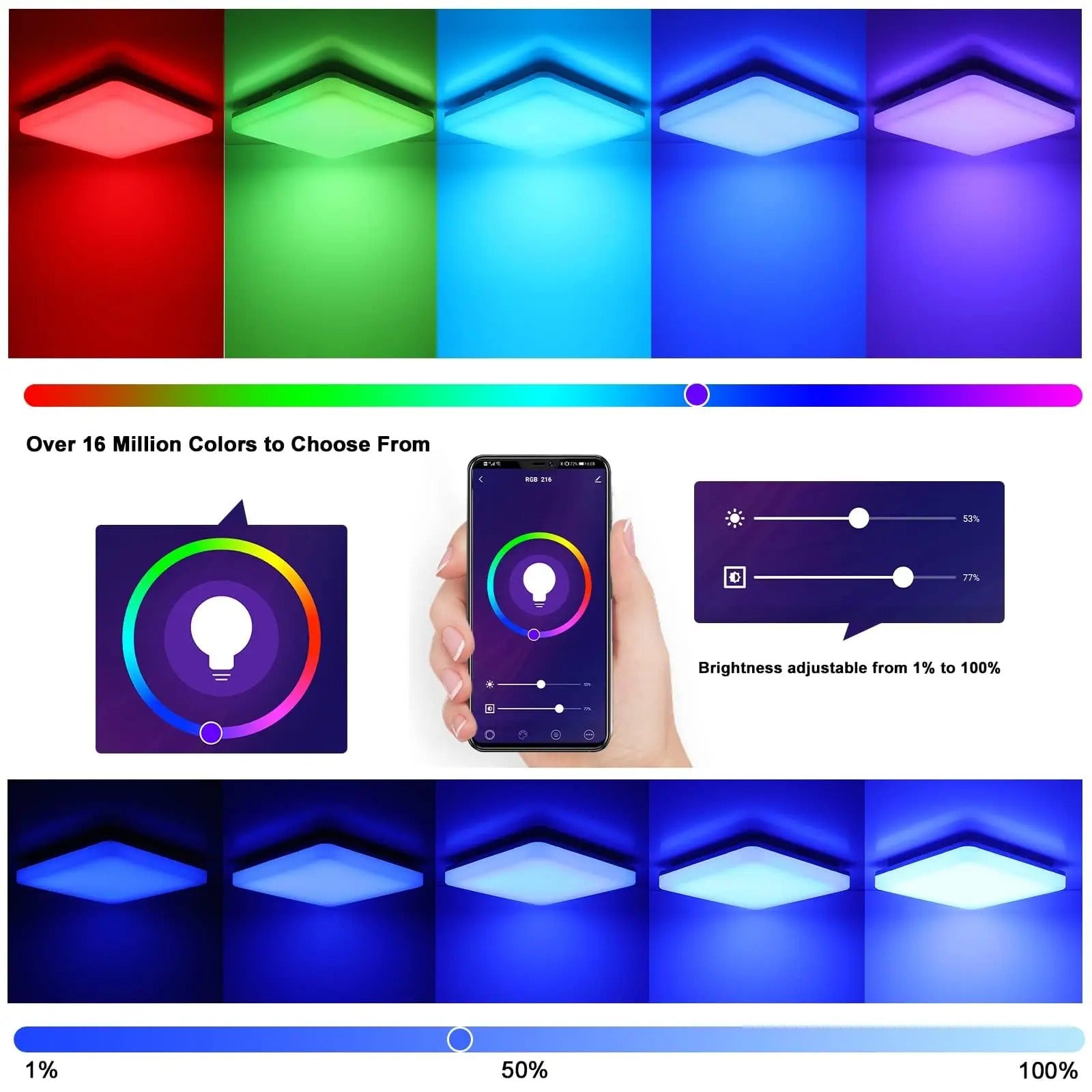 Smart LED RGB Plafondlamp – 24W Dimbaar 2700K–6500K – WiFi en Alexa Compatibel – Vierkant 28×28 cm voor Woonkamer, Slaapkamer en Kantoor