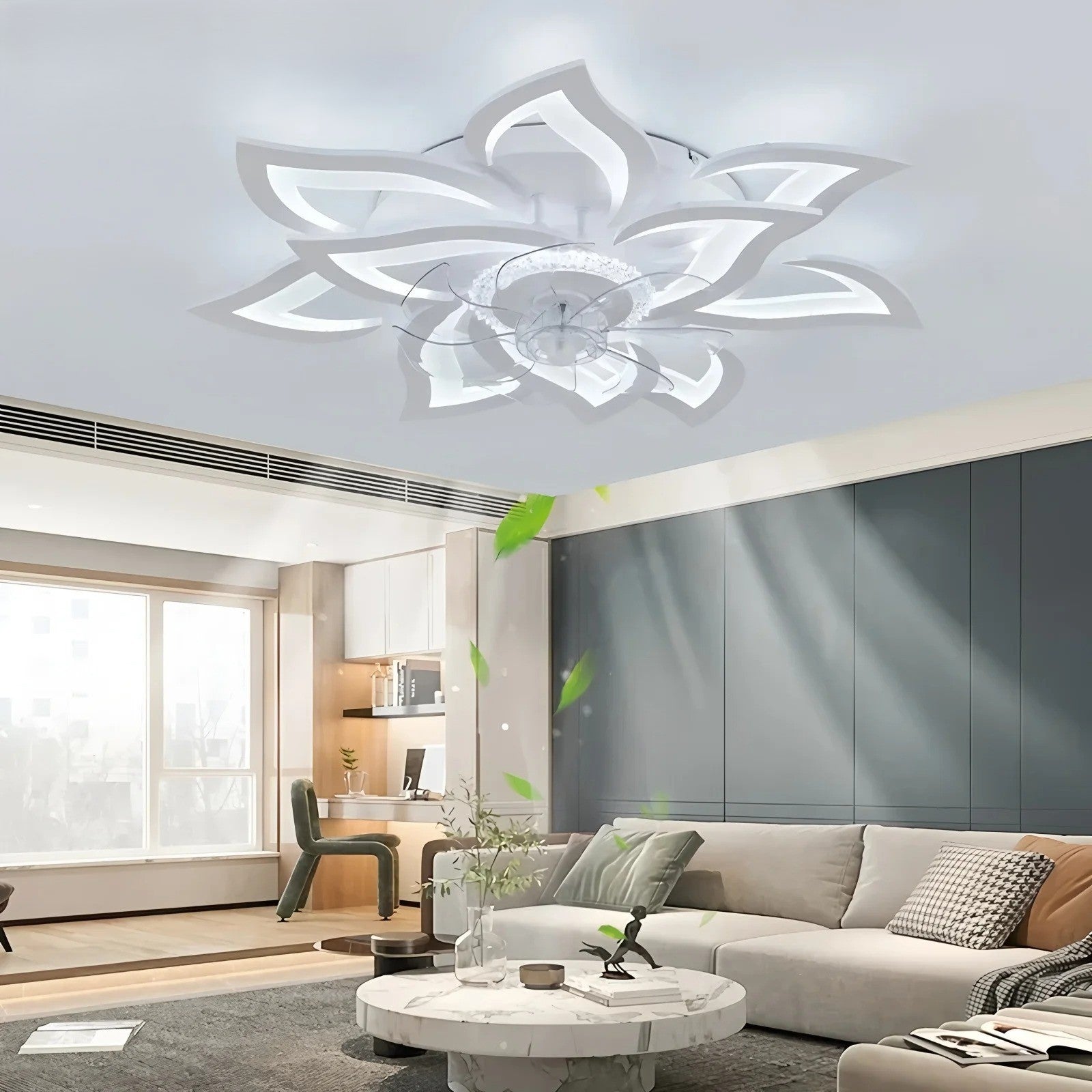Moderne LED Plafondventilator – Slimme Ventilatorlamp met Dimbare Verlichting, App en Afstandsbediening, Stille DC-Motor en 6 Snelheden voor Woonkamer en Slaapkamer