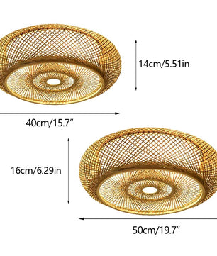 Rotan Hanglamp – Handgeweven Bamboe Plafondlamp Ø40 of Ø50 cm – Moderne Minimalistische Sfeerverlichting voor Woonkamer en Eetkamer