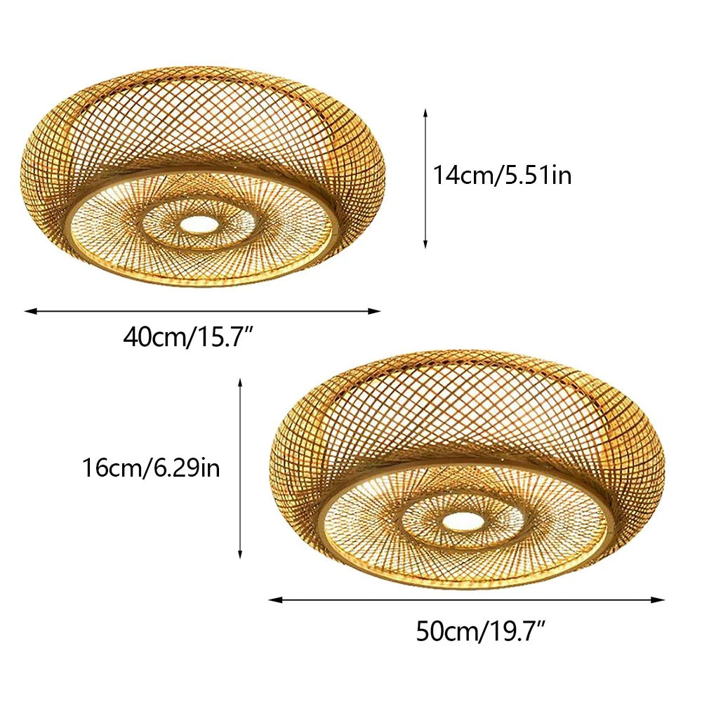 Rotan Hanglamp – Handgeweven Bamboe Plafondlamp Ø40 of Ø50 cm – Moderne Minimalistische Sfeerverlichting voor Woonkamer en Eetkamer