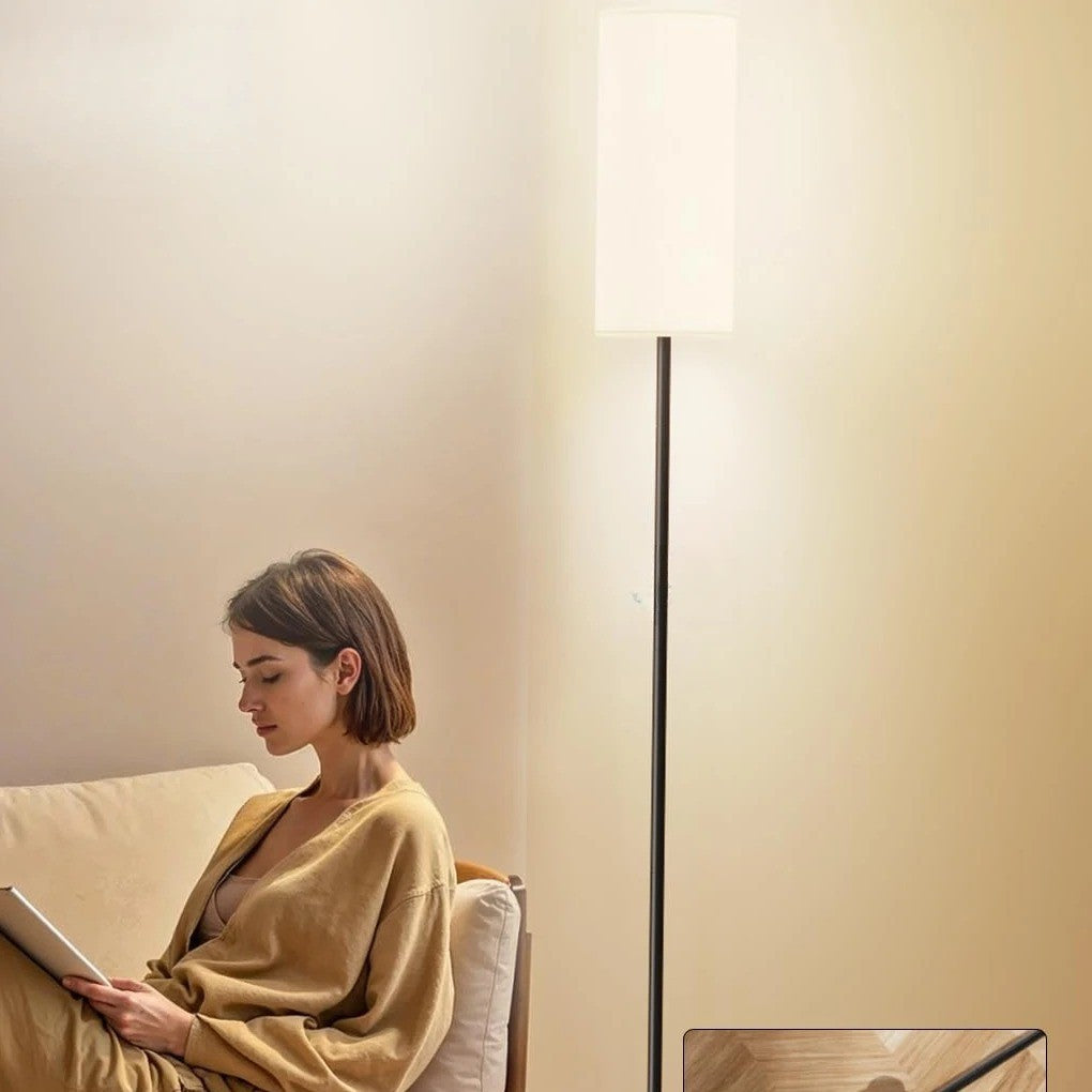 Moderne Vloerlamp met Lampenkap – Hoge Staande Lamp met Dimbare 9W LED en Voetschakelaar – Minimalistische Verlichting voor Woonkamer en Slaapkamer