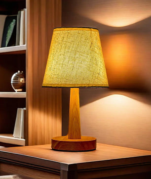 Stoffen Tafellamp met Houten Basis – LED Sfeerlamp in Japans Design met 3 Lichtkleuren voor Slaapkamer en Woonkamer