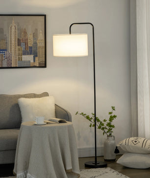 Vloerlamp met Linnen Kap – Moderne Gebogen Staande Lamp E27 – Sfeerverlichting voor Woonkamer en Leeshoek (163,5 cm)