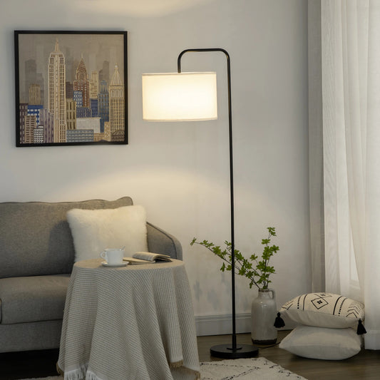 Vloerlamp met Linnen Kap – Moderne Gebogen Staande Lamp E27 – Sfeerverlichting voor Woonkamer en Leeshoek (163,5 cm)