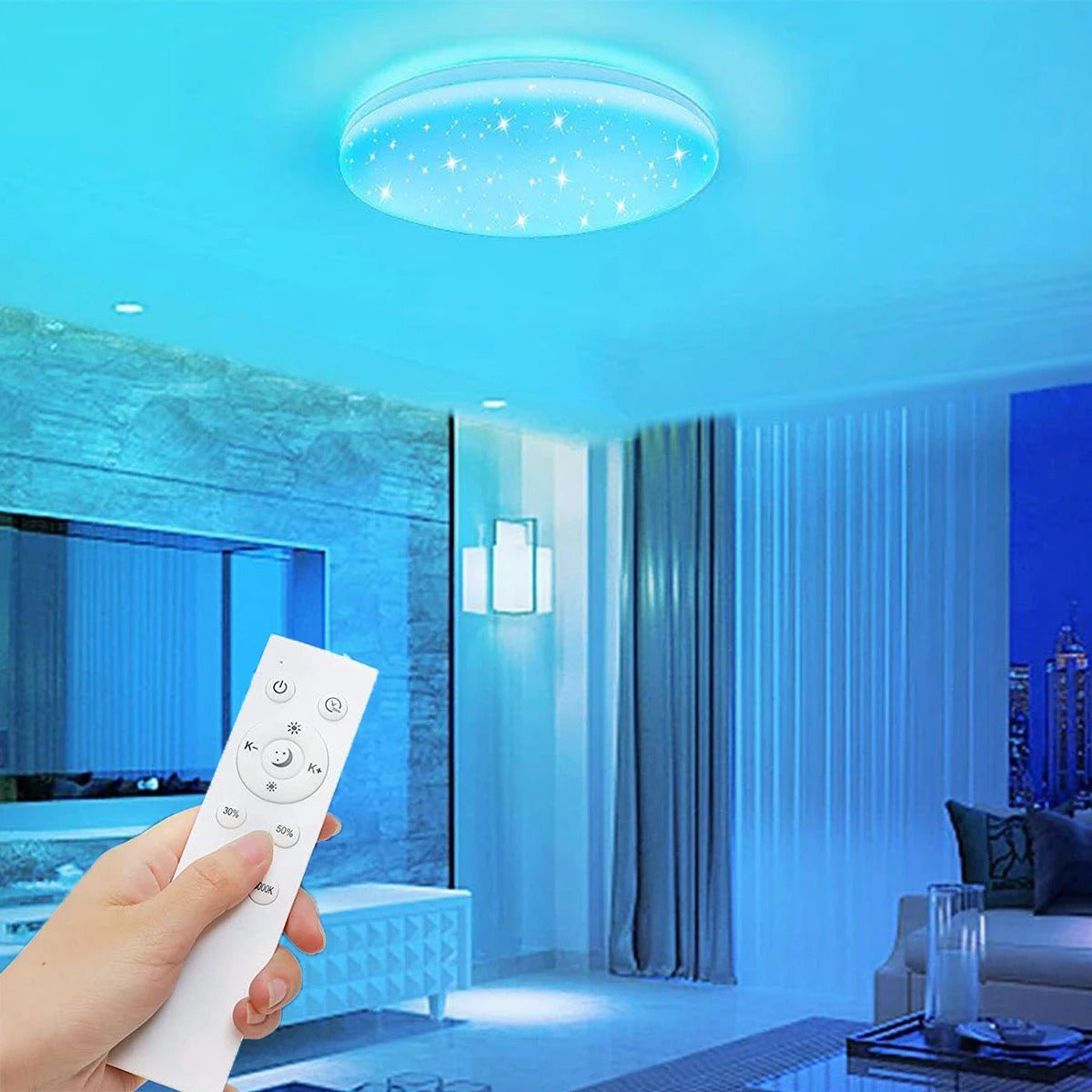 RGB LED Plafondlamp 40 cm – 36W Dimbaar met Sterrenhemel Effect en Afstandsbediening – Moderne RGB Plafondverlichting voor Woonkamer, Slaapkamer en Badkamer