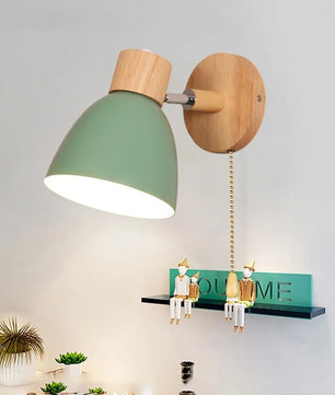 Houten Scandinavische Wandlamp – Moderne E27 Binnenverlichting met Schakelaar en Draaibare Kop