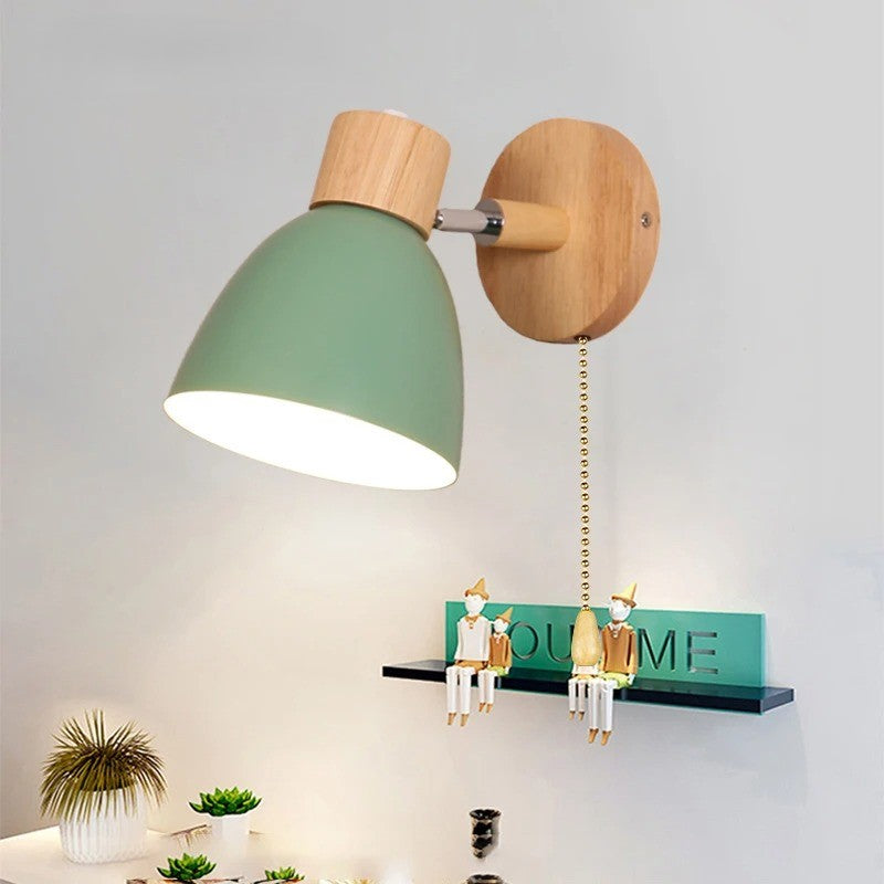 Houten Scandinavische Wandlamp – Moderne E27 Binnenverlichting met Schakelaar en Draaibare Kop