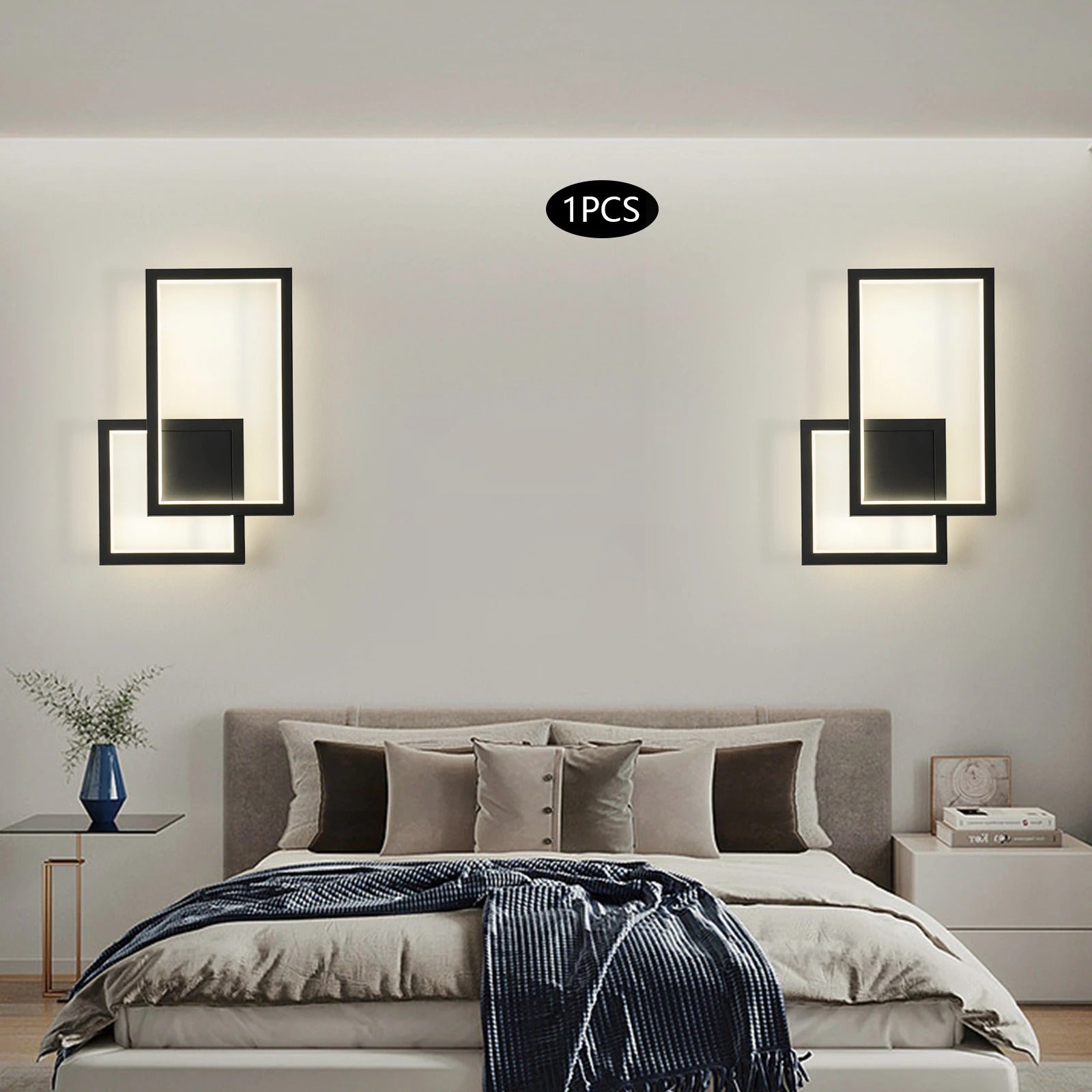 Moderne LED Wandlamp – Geometrisch Design met 3 Instelbare Lichtkleuren – Zwart Metalen Wandverlichting 30W (3000–6500K) voor Woonkamer, Slaapkamer en Hal