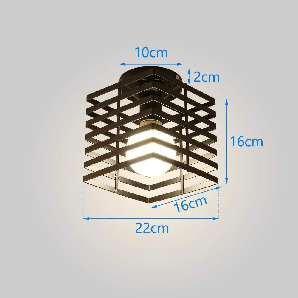 Vintage Industriële Plafondlamp – Zwarte Metalen Kubus Kooi Lamp met E27 Fitting